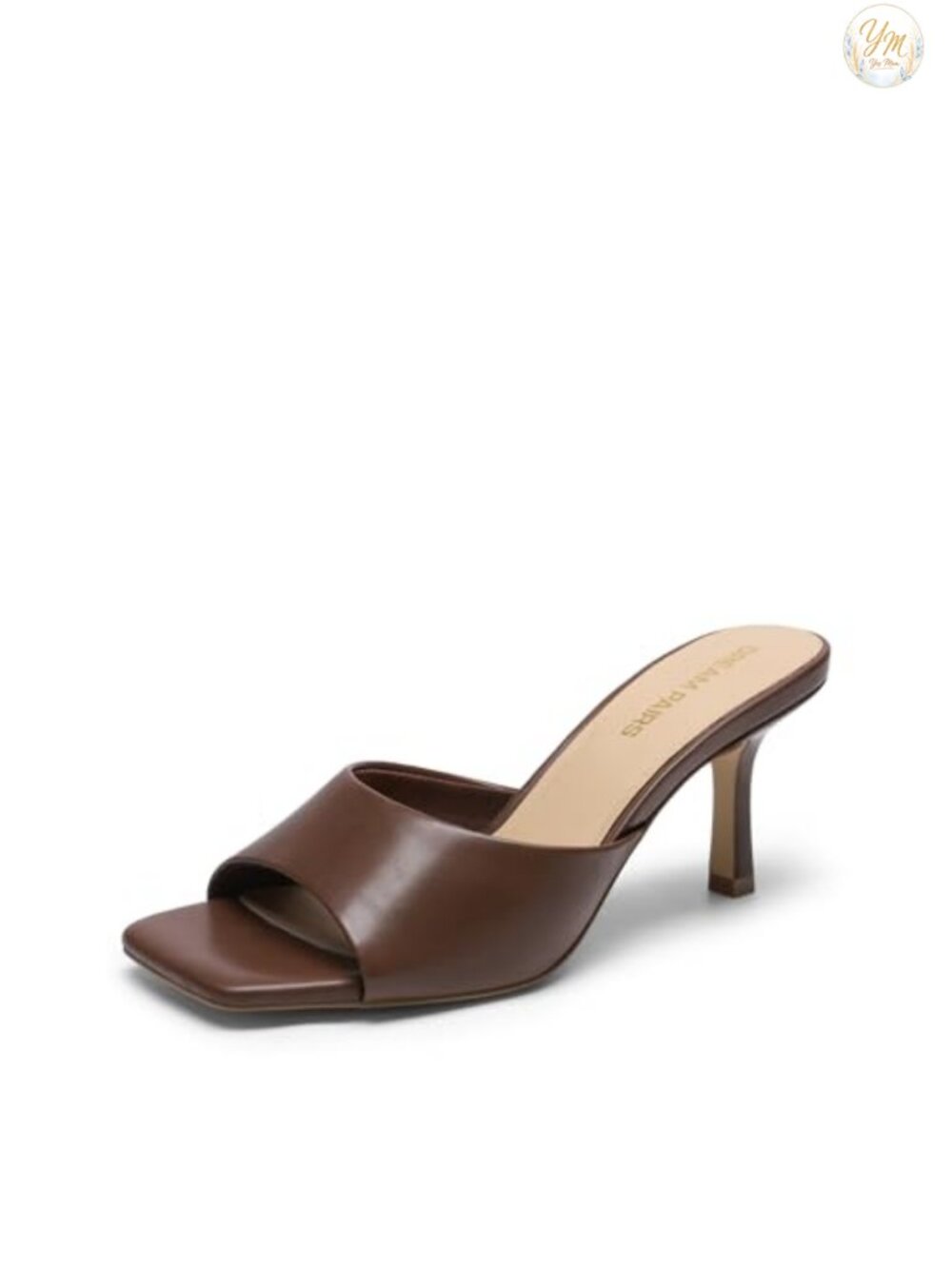 Women's Faux Leather Square Toe Kitten Heel Mule Sandals Slip On